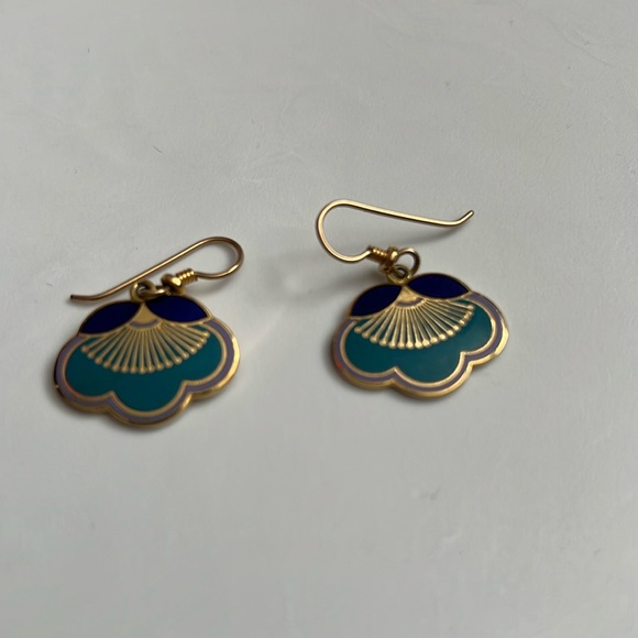 Vintage teal and gold tone earrings - Picture 2 of 3